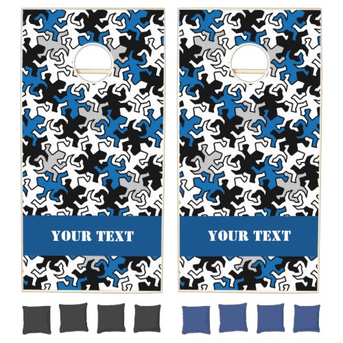 Mosaic Geckos Pattern _ blue black white grey Cornhole Set