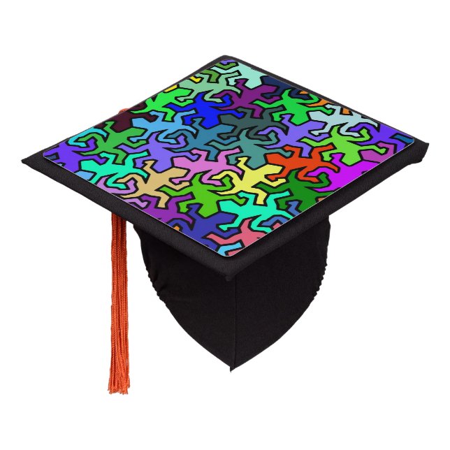 Mosaic Geckos Pattern - colored Graduation Cap Topper (Angled)