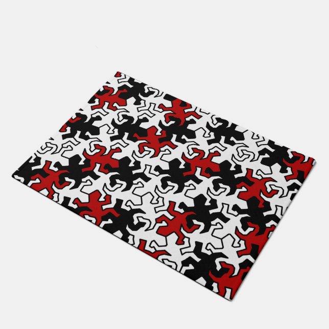 Mosaic Geckos Pattern - red black white Doormat (Angled)