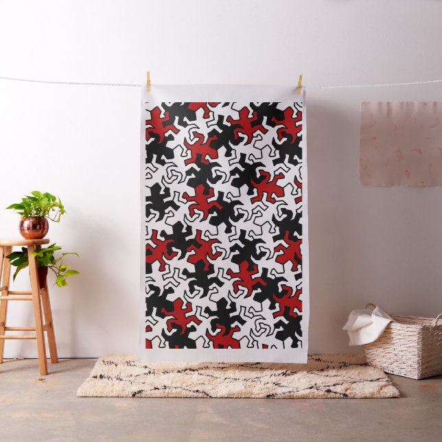 Mosaic Geckos Pattern - red black white Fabric (In Situ)