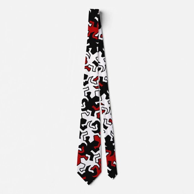 Mosaic Geckos Pattern - red black white Neck Tie (Front)