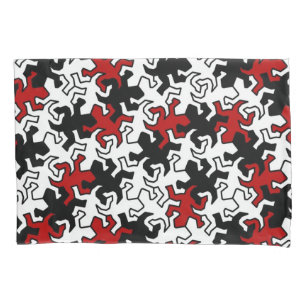Mosaic Geckos Pattern - red & blue black white Pillowcase