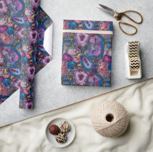 Mosaic Gemstone Pattern with Pink, Purple, Blue Wrapping Paper