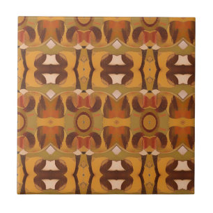 Mosaic geometric art brown yellow orange kitty voi ceramic tile