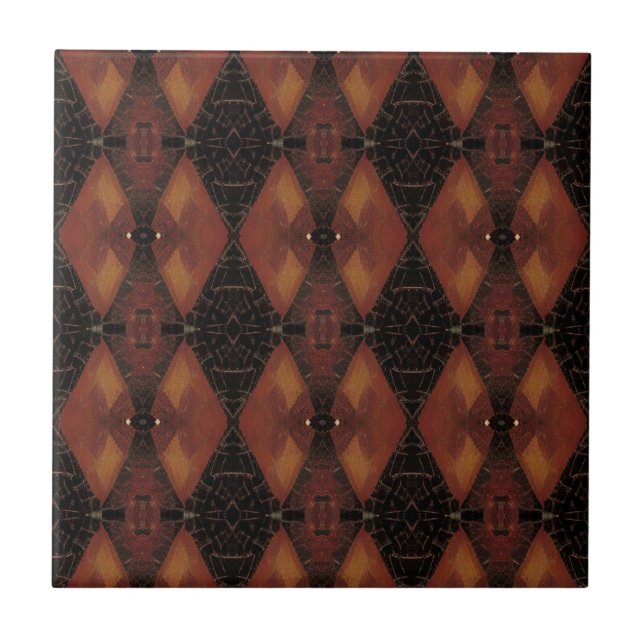 Mosaic geometric design brown warm oak tones kitty ceramic tile (Front)