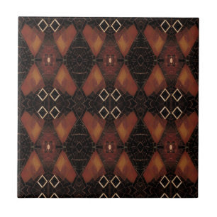 Mosaic geometric design brown warm oak tones kitty ceramic tile