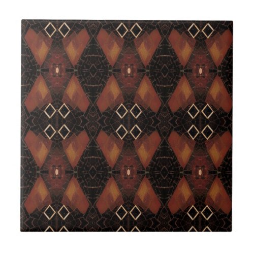 Mosaic geometric design brown warm oak tones kitty ceramic tile