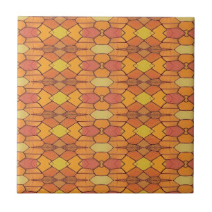 Mosaic geometric design orange yellow brown kitty ceramic tile