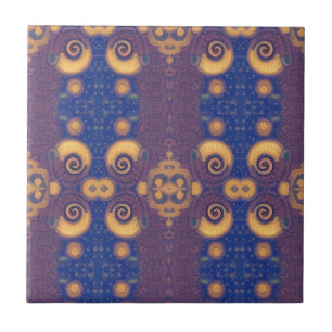 Mosaic geometric plum gold navy design kitty voice ceramic tile