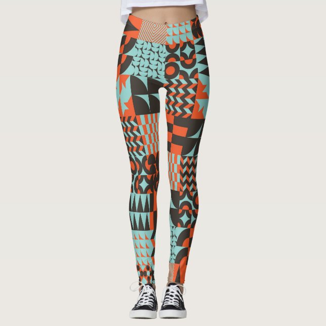 Mosaic geometric tiles, seamless elegant pattern. leggings (Front)