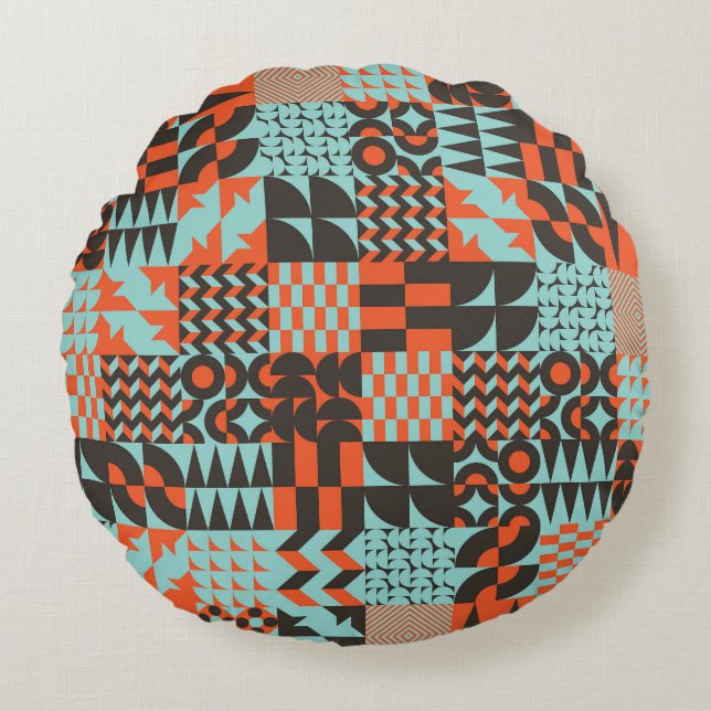 Mosaic geometric tiles, seamless elegant pattern. round pillow (Front)