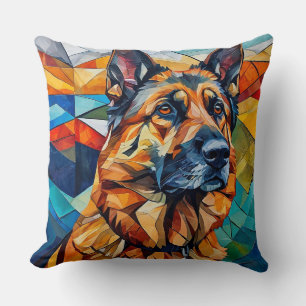 🐶 Mosaic German Shepher Dog Cozy Home Style 🖤 Throw Pillow