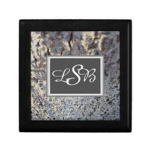 Mosaic Gray Black Tile Pattern Monogram Gift Box