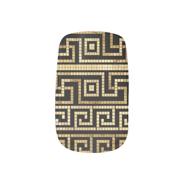 Mosaic Greek Meander Greek Key Black and Gold Minx Nail Art (Right Thumb)