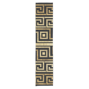 Mosaic Greek Meander Greek Key Black and Gold Short Table Runner