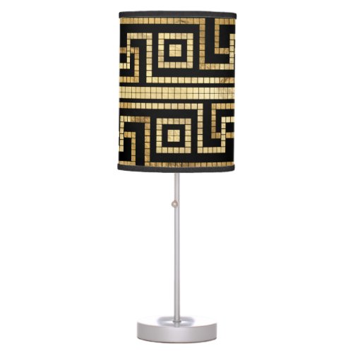 Mosaic Greek Meander Greek Key Black and Gold Table Lamp