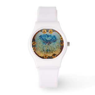 Mosaic Green Blue Floral Clock  Watch