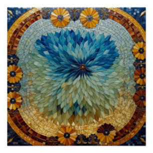 Mosaic Green Blue Floral Poster