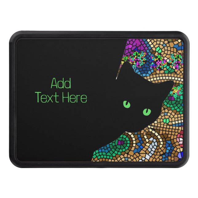 Mosaic Green Eye Sly Cat   Hitch Cover (Front)