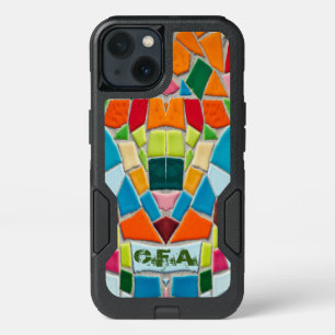 Mosaic Green Initials iPhone 13 Case