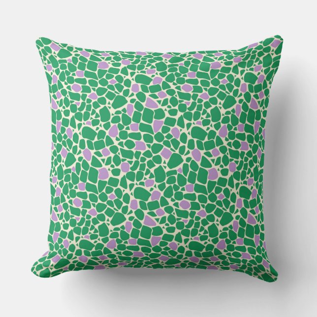 Mosaic green lilac abstract pattern tile retro throw pillow (Front)