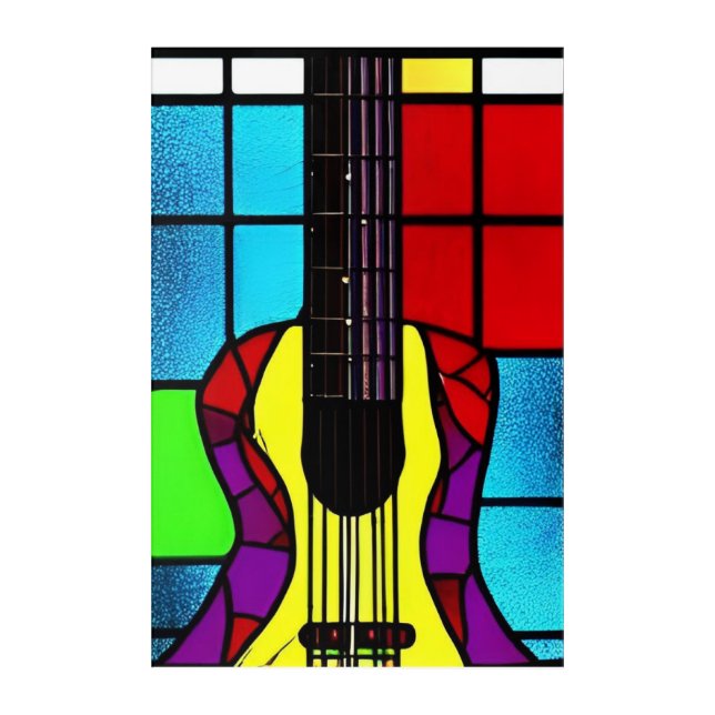 Mosaic guitar in stained glass          acrylic print (Front)