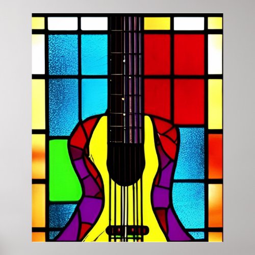 Mosaic guitar in stained glass       poster