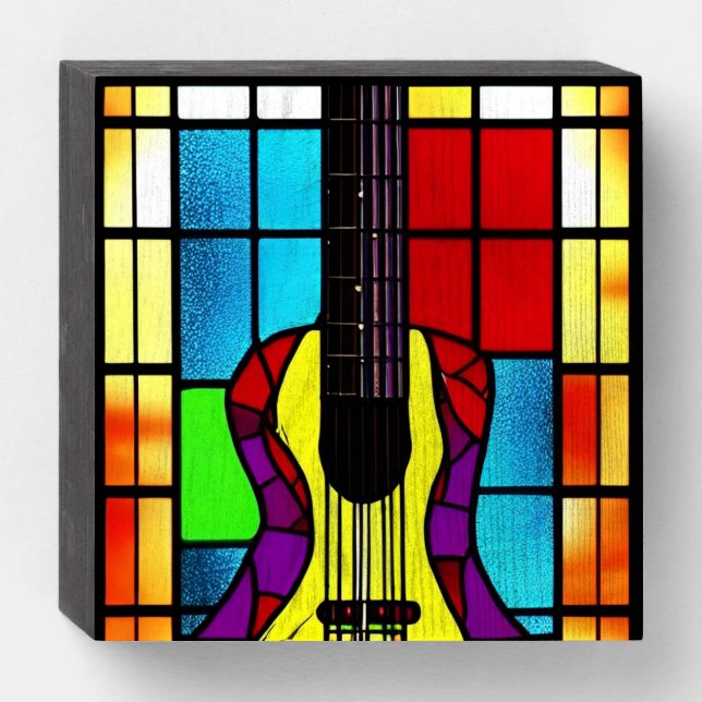 Mosaic guitar in stained glass      wooden box sign (Front Horizontal)