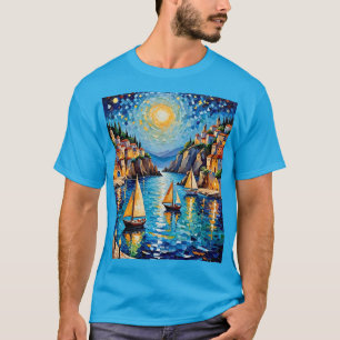 Mosaic Harbor Sunset Sailboats Tee