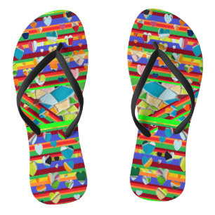 Mosaic  Heart Black Strap -  Flip Flops