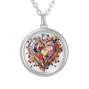 Mosaic Heart of Love Silver Plated Necklace