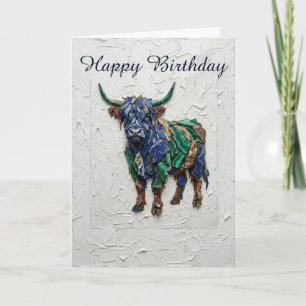 Mosaic Highland Cow Birthday Card Colorful