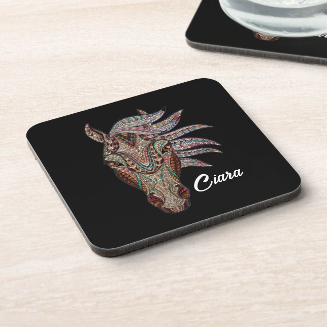 Mosaic Horse Face Personalized Beverage Coaster (Left Side)