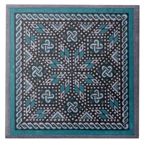 Mosaic illustration black gray and matisse blue ceramic tile