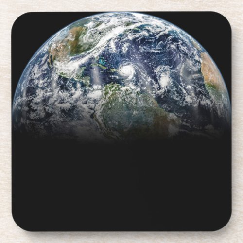 Mosaic Image Of Planet Earth With 3 Hurricanes Beverage Coaster
