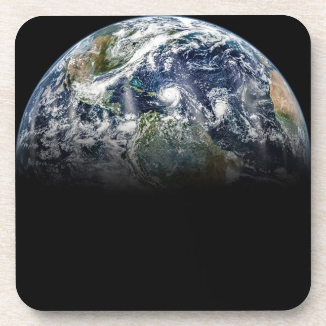 Mosaic Image Of Planet Earth With 3 Hurricanes Beverage Coaster (Front)