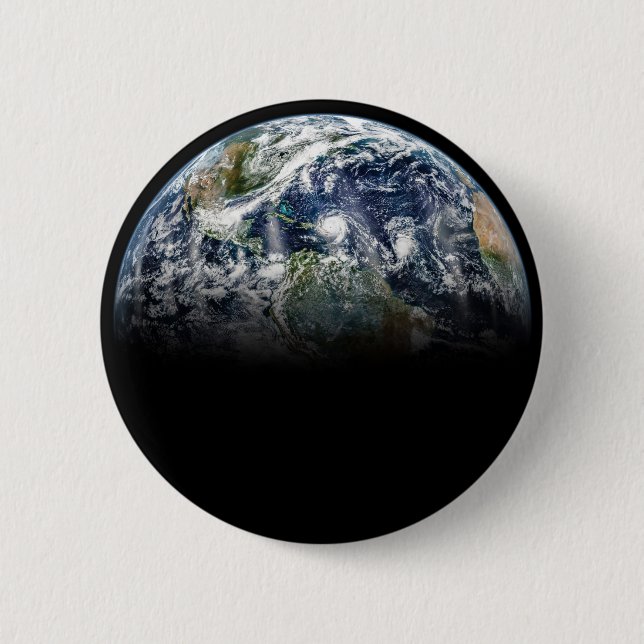 Mosaic Image Of Planet Earth With 3 Hurricanes Button (Front)