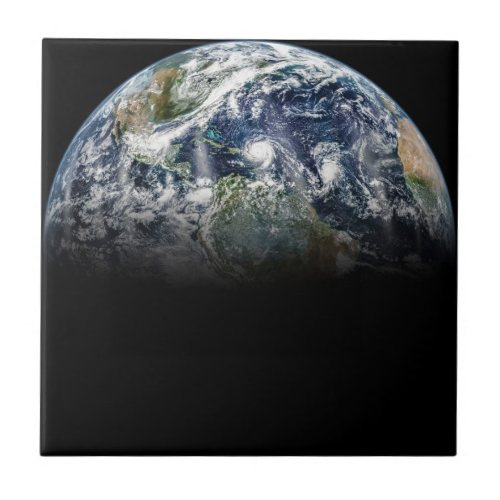 Mosaic Image Of Planet Earth With 3 Hurricanes Ceramic Tile