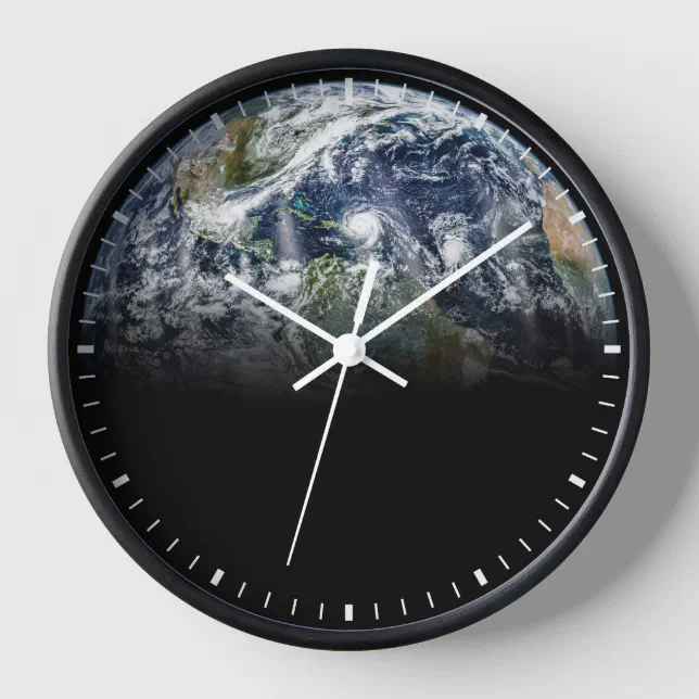 Mosaic Image Of Planet Earth With 3 Hurricanes Clock | Zazzle