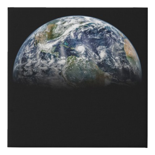 Mosaic Image Of Planet Earth With 3 Hurricanes Faux Canvas Print