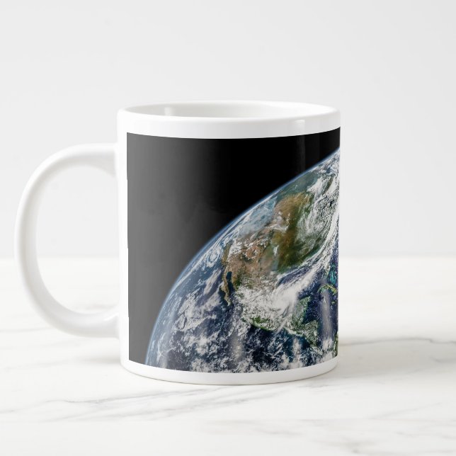 Mosaic Image Of Planet Earth With 3 Hurricanes Giant Coffee Mug (Left)