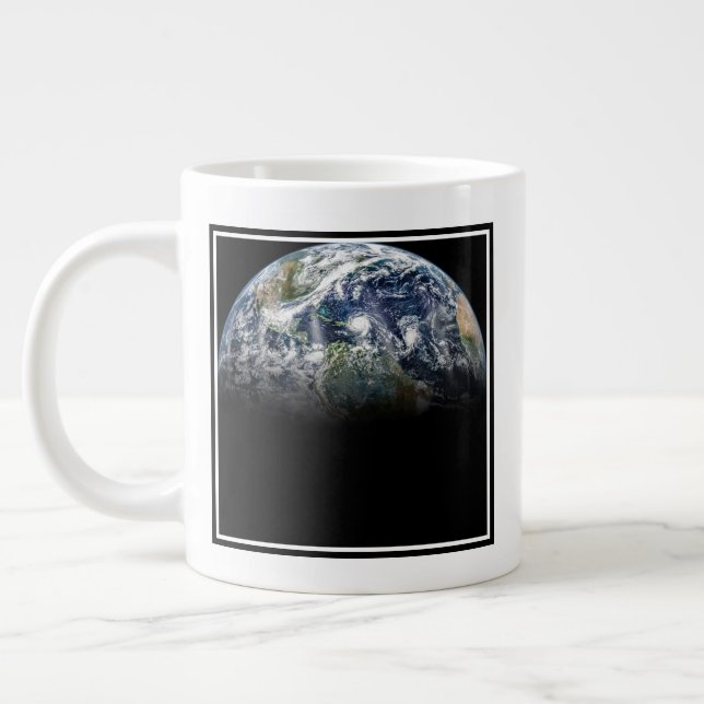 Mosaic Image Of Planet Earth With 3 Hurricanes Giant Coffee Mug (Left)
