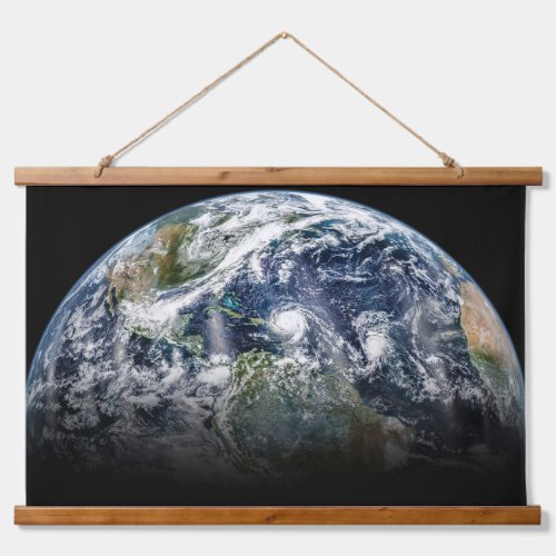Mosaic Image Of Planet Earth With 3 Hurricanes Hanging Tapestry