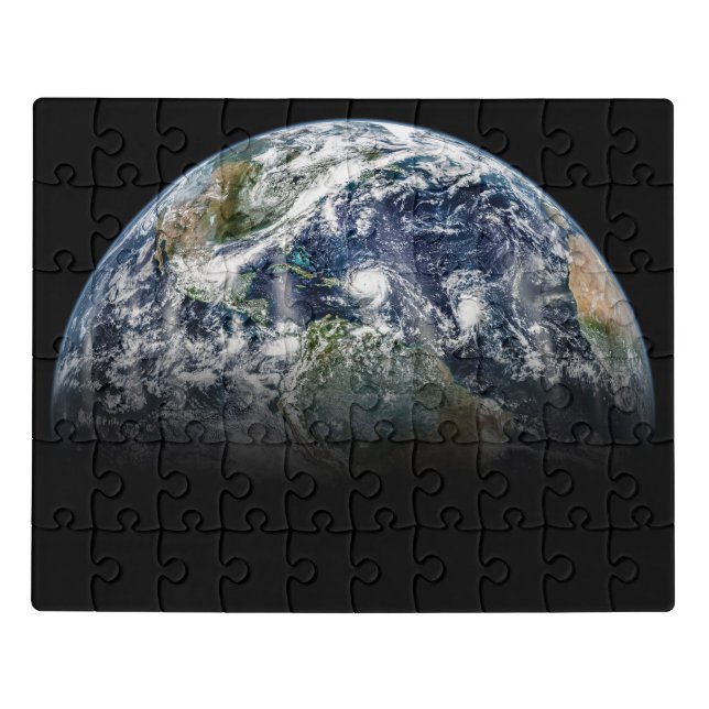 Mosaic Image Of Planet Earth With 3 Hurricanes Jigsaw Puzzle (Puzzle Horizontal)