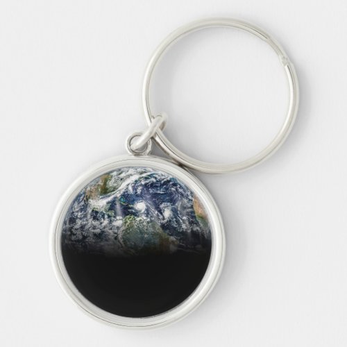 Mosaic Image Of Planet Earth With 3 Hurricanes Keychain