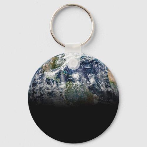 Mosaic Image Of Planet Earth With 3 Hurricanes Keychain
