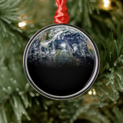 Mosaic Image Of Planet Earth With 3 Hurricanes Metal Ornament