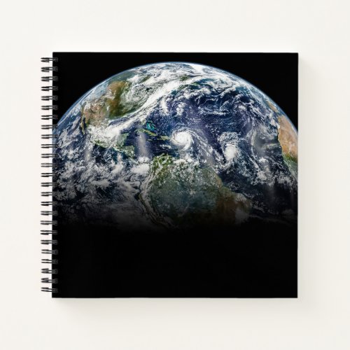 Mosaic Image Of Planet Earth With 3 Hurricanes Notebook