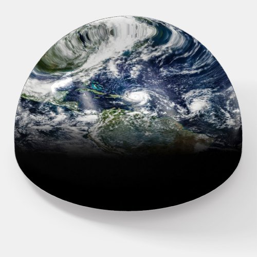 Mosaic Image Of Planet Earth With 3 Hurricanes Paperweight