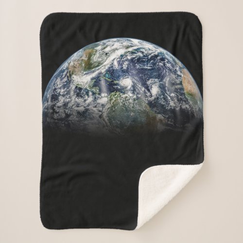 Mosaic Image Of Planet Earth With 3 Hurricanes Sherpa Blanket